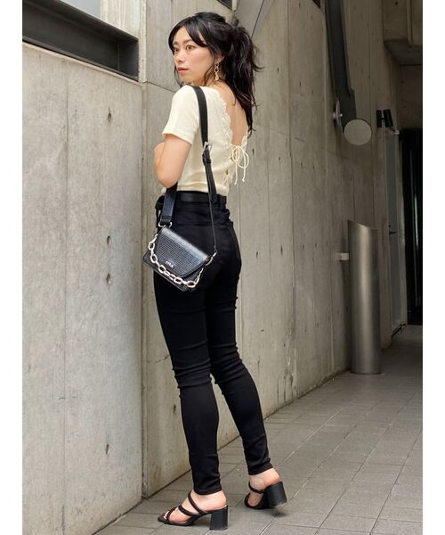 EVRIS（エヴリス）の「レーストリミングリブTOPS（Tシャツ/カットソー・レディース・ブラック/ホワイト/ピンク/ミント・FREE）」の14枚目の写真