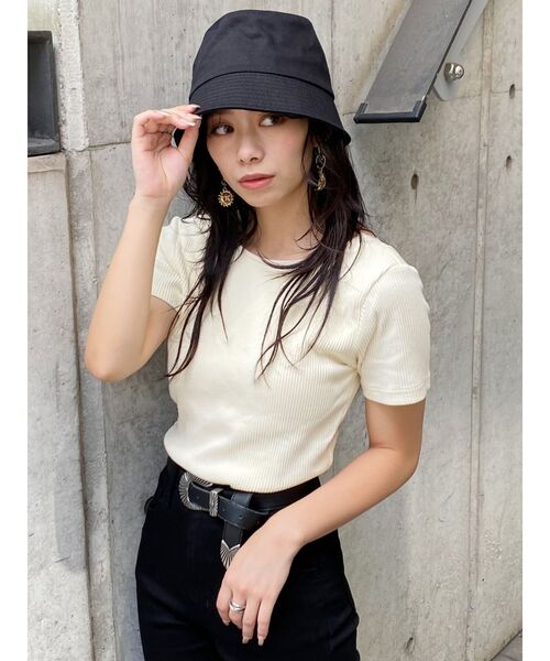 EVRIS（エヴリス）の「レーストリミングリブTOPS（Tシャツ/カットソー・レディース・ブラック/ホワイト/ピンク/ミント・FREE）」の8枚目の写真