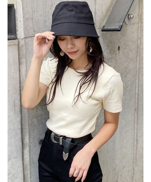 EVRIS（エヴリス）の「レーストリミングリブTOPS（Tシャツ/カットソー・レディース・ブラック/ホワイト/ピンク/ミント・FREE）」の12枚目の写真