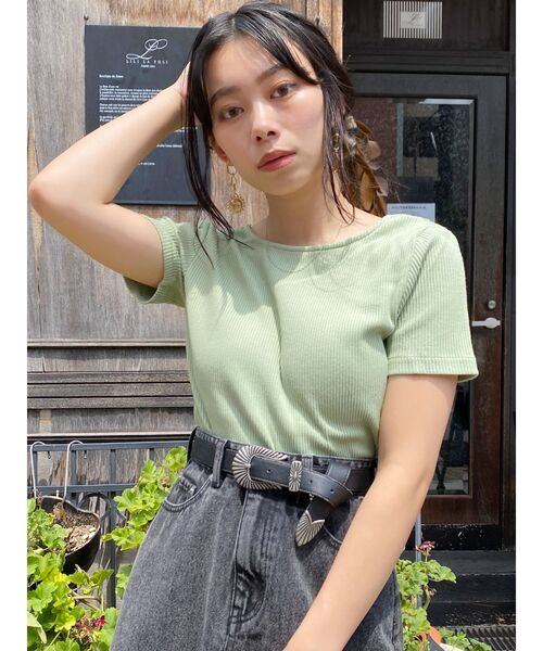 EVRIS（エヴリス）の「レーストリミングリブTOPS（Tシャツ/カットソー・レディース・ブラック/ホワイト/ピンク/ミント・FREE）」の20枚目の写真