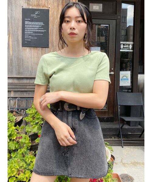 EVRIS（エヴリス）の「レーストリミングリブTOPS（Tシャツ/カットソー・レディース・ブラック/ホワイト/ピンク/ミント・FREE）」の21枚目の写真