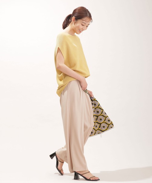 NANO universe（ナノユニバース）の「WEB限定/センタープレスベルトワイドパンツ（スラックス・レディース・ベージュ/ネイビー/ライトグレー・マルチサイズ）」の14枚目の写真