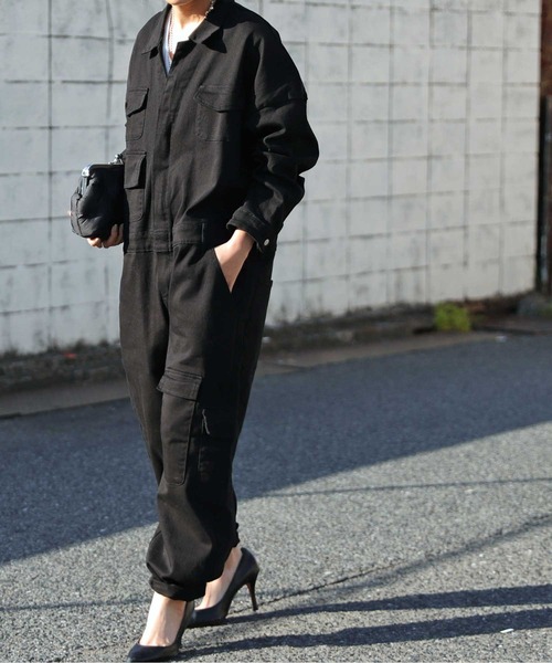 antiqua（アンティカ）の「綿混素材オールインワン（つなぎ/オールインワン・レディース・カーキ/ブラウン/ブラック・LXL/ML）」の19枚目の写真