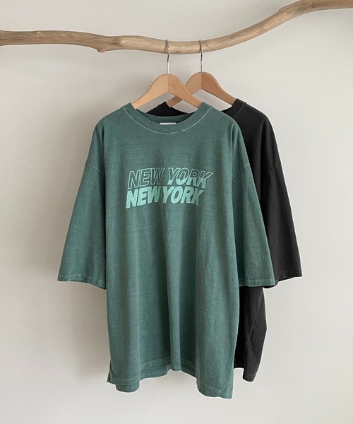 CANAL JEAN(キャナルジーン)の「via j(ヴィアジェイ) "NEW YORK"ピグメント半袖Tシャツ(Tシャツ/カットソー・レディース・チャコールグレー/グリーン・ONE SIZE)」の9枚目の写真