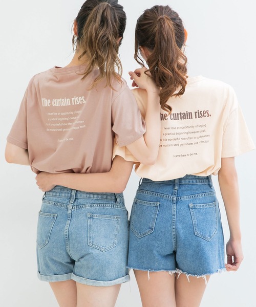 Newlyme（ニューリーミー）の「バックロゴTシャツ（Tシャツ/カットソー・レディース・ホワイト/ライトグレー/ブラック/ベージュ/ピンク/モカ/ホワイト×ブラック・MEDIUM/LARGE）」の8枚目の写真