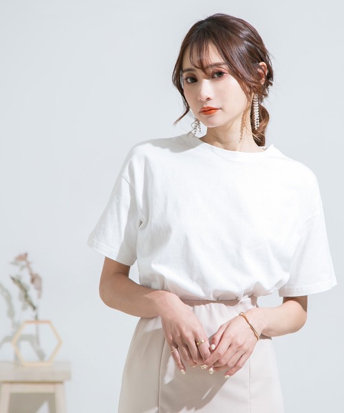 Newlyme（ニューリーミー）の「バックロゴTシャツ（Tシャツ/カットソー・レディース・ホワイト/ライトグレー/ブラック/ベージュ/ピンク/モカ/ホワイト×ブラック・MEDIUM/LARGE）」の10枚目の写真