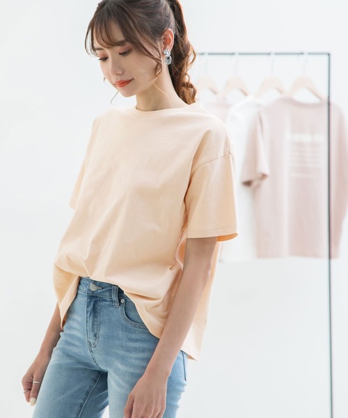 Newlyme（ニューリーミー）の「バックロゴTシャツ（Tシャツ/カットソー・レディース・ホワイト/ライトグレー/ブラック/ベージュ/ピンク/モカ/ホワイト×ブラック・MEDIUM/LARGE）」の14枚目の写真