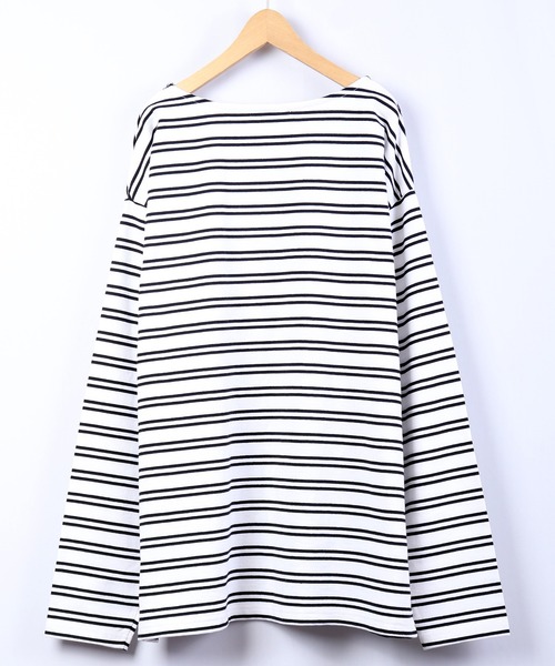 SUGGESTION(サジェッション)の「【SUGGESTION】ボートネックヘビーウエイトビックシルエットボーダーバスクシャツ(Tシャツ/カットソー・メンズ・ホワイト/ブラック/グリーン/グレイッシュベージュ・M/L)」の6枚目の写真