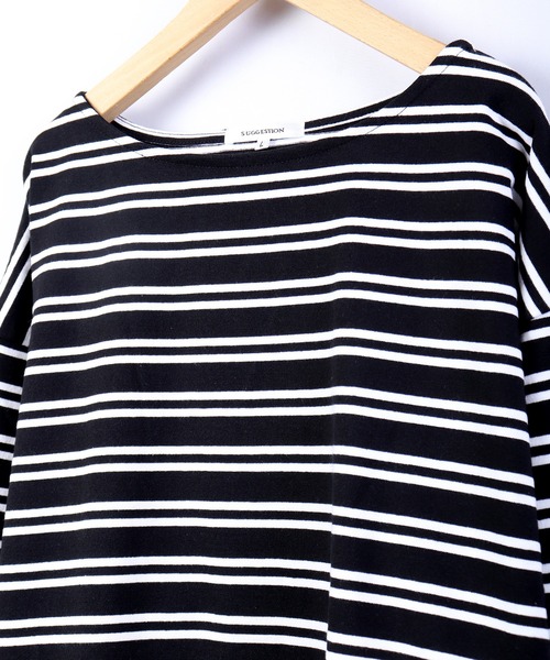 SUGGESTION(サジェッション)の「【SUGGESTION】ボートネックヘビーウエイトビックシルエットボーダーバスクシャツ(Tシャツ/カットソー・メンズ・ホワイト/ブラック/グリーン/グレイッシュベージュ・M/L)」の11枚目の写真