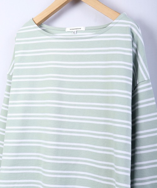 SUGGESTION(サジェッション)の「【SUGGESTION】ボートネックヘビーウエイトビックシルエットボーダーバスクシャツ(Tシャツ/カットソー・メンズ・ホワイト/ブラック/グリーン/グレイッシュベージュ・M/L)」の12枚目の写真