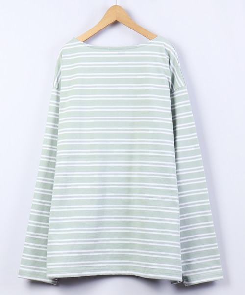 SUGGESTION(サジェッション)の「【SUGGESTION】ボートネックヘビーウエイトビックシルエットボーダーバスクシャツ(Tシャツ/カットソー・メンズ・ホワイト/ブラック/グリーン/グレイッシュベージュ・M/L)」の9枚目の写真