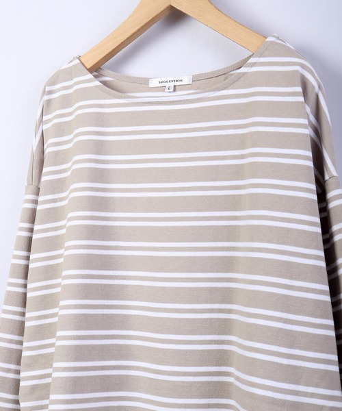 SUGGESTION(サジェッション)の「【SUGGESTION】ボートネックヘビーウエイトビックシルエットボーダーバスクシャツ(Tシャツ/カットソー・メンズ・ホワイト/ブラック/グリーン/グレイッシュベージュ・M/L)」の8枚目の写真