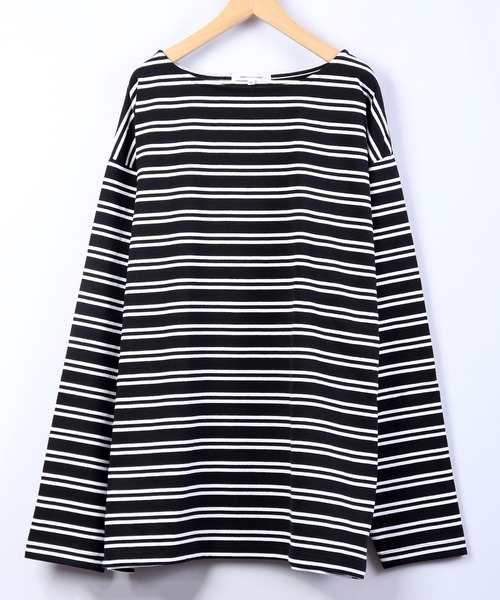 SUGGESTION(サジェッション)の「【SUGGESTION】ボートネックヘビーウエイトビックシルエットボーダーバスクシャツ(Tシャツ/カットソー・メンズ・ホワイト/ブラック/グリーン/グレイッシュベージュ・M/L)」の14枚目の写真