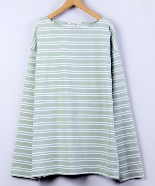 SUGGESTION(サジェッション)の「【SUGGESTION】ボートネックヘビーウエイトビックシルエットボーダーバスクシャツ(Tシャツ/カットソー・メンズ・ホワイト/ブラック/グリーン/グレイッシュベージュ・M/L)」の16枚目の写真