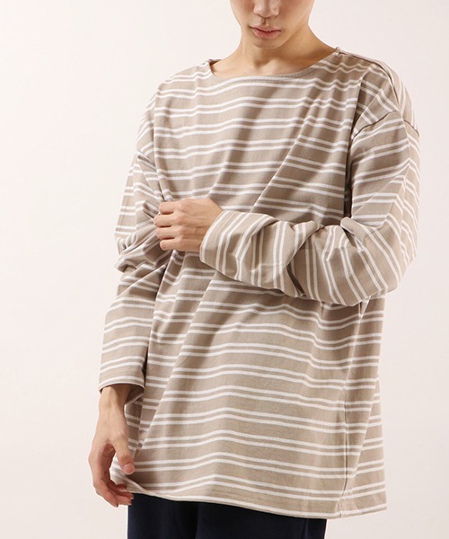 SUGGESTION(サジェッション)の「【SUGGESTION】ボートネックヘビーウエイトビックシルエットボーダーバスクシャツ(Tシャツ/カットソー・メンズ・ホワイト/ブラック/グリーン/グレイッシュベージュ・M/L)」の17枚目の写真