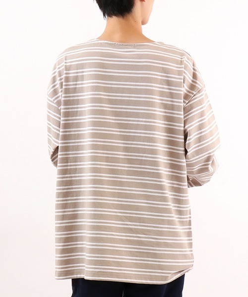 SUGGESTION(サジェッション)の「【SUGGESTION】ボートネックヘビーウエイトビックシルエットボーダーバスクシャツ(Tシャツ/カットソー・メンズ・ホワイト/ブラック/グリーン/グレイッシュベージュ・M/L)」の19枚目の写真