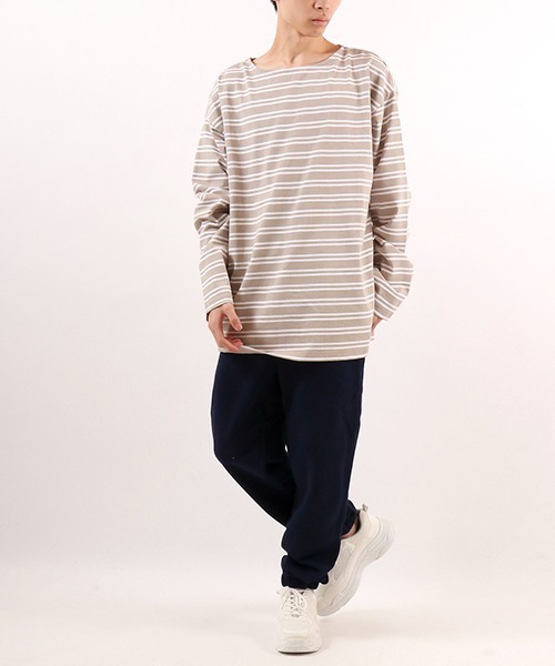 SUGGESTION(サジェッション)の「【SUGGESTION】ボートネックヘビーウエイトビックシルエットボーダーバスクシャツ(Tシャツ/カットソー・メンズ・ホワイト/ブラック/グリーン/グレイッシュベージュ・M/L)」の20枚目の写真