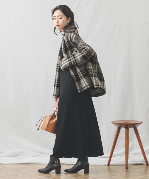Gready Brilliant（グレディブリリアン）の「エアリーチェック/ミディガウン（ノーカラーコート・レディース・ブラウン/チャコール・FREE）」の7枚目の写真