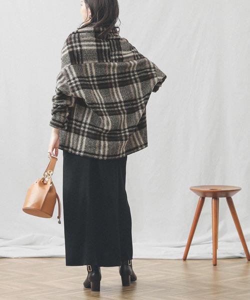 Gready Brilliant（グレディブリリアン）の「エアリーチェック/ミディガウン（ノーカラーコート・レディース・ブラウン/チャコール・FREE）」の12枚目の写真
