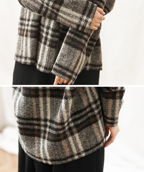 Gready Brilliant（グレディブリリアン）の「エアリーチェック/ミディガウン（ノーカラーコート・レディース・ブラウン/チャコール・FREE）」の8枚目の写真