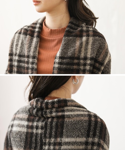 Gready Brilliant（グレディブリリアン）の「エアリーチェック/ミディガウン（ノーカラーコート・レディース・ブラウン/チャコール・FREE）」の3枚目の写真