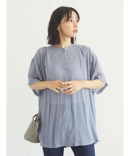 Green　Parks（グリーンパークス）の「5分袖 バックプリーツチュニック＊（シャツ/ブラウス・レディース・ブラック/ブルー・FREE）」の6枚目の写真