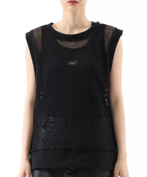 BASIC COTTON(ベーシックコットン)の「A'GEM/9 × .kom『BASIC COTTON/ベーシックコットン』UNISEX Mesh Vest/ベーシック ユニセックス メッシュ ベスト(ベスト・メンズ・ブラック・FREE)」の1枚目の写真