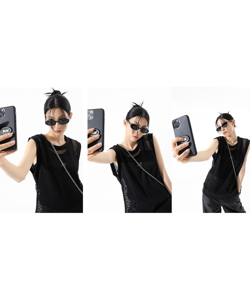 BASIC COTTON(ベーシックコットン)の「A'GEM/9 × .kom『BASIC COTTON/ベーシックコットン』UNISEX Mesh Vest/ベーシック ユニセックス メッシュ ベスト(ベスト・メンズ・ブラック・FREE)」の3枚目の写真