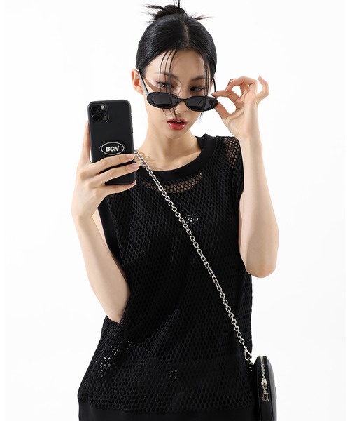 BASIC COTTON(ベーシックコットン)の「A'GEM/9 × .kom『BASIC COTTON/ベーシックコットン』UNISEX Mesh Vest/ベーシック ユニセックス メッシュ ベスト(ベスト・メンズ・ブラック・FREE)」の5枚目の写真