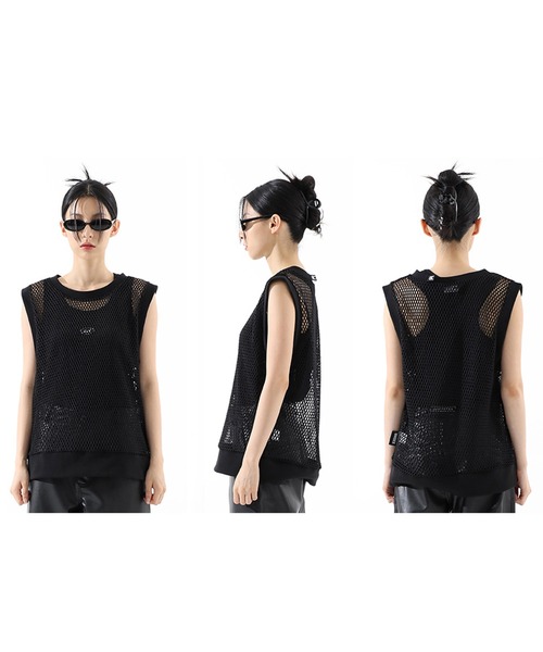 BASIC COTTON(ベーシックコットン)の「A'GEM/9 × .kom『BASIC COTTON/ベーシックコットン』UNISEX Mesh Vest/ベーシック ユニセックス メッシュ ベスト(ベスト・メンズ・ブラック・FREE)」の4枚目の写真