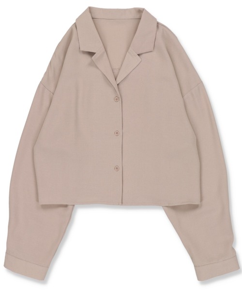 SPINNS（スピンズ）の「ショート丈開襟シャツ（シャツ/ブラウス・レディース・ブラック/ダークグリーン/オレンジ/ダークブルー/グレイッシュベージュ・ONESIZE）」の2枚目の写真