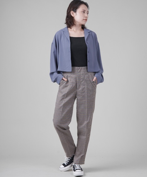 SPINNS（スピンズ）の「ショート丈開襟シャツ（シャツ/ブラウス・レディース・ブラック/ダークグリーン/オレンジ/ダークブルー/グレイッシュベージュ・ONESIZE）」の8枚目の写真