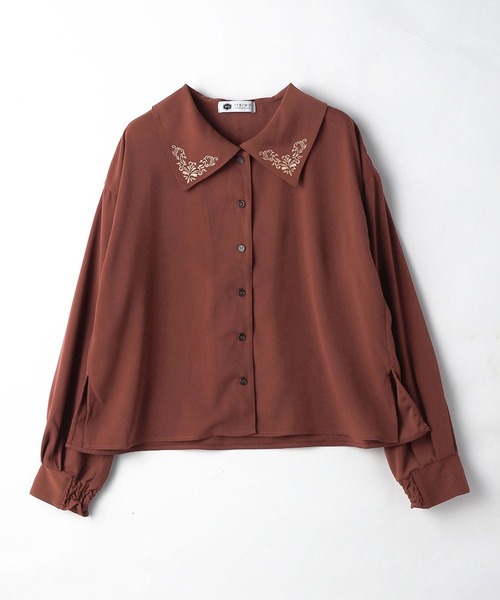 179/WG(イチナナキュウダブルジー)の「ビッグカラーエンブロイダリーブラウス(シャツ/ブラウス・レディース・グリーン/オフホワイト/ブラウン・MEDIUM)」の6枚目の写真