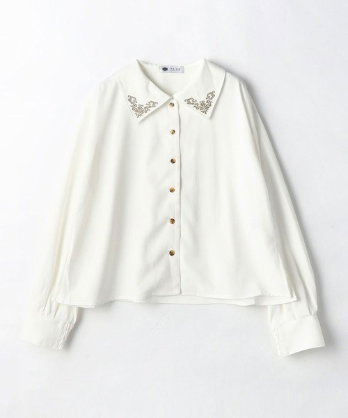 179/WG(イチナナキュウダブルジー)の「ビッグカラーエンブロイダリーブラウス(シャツ/ブラウス・レディース・グリーン/オフホワイト/ブラウン・MEDIUM)」の7枚目の写真