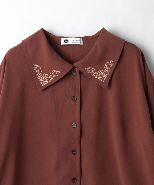 179/WG(イチナナキュウダブルジー)の「ビッグカラーエンブロイダリーブラウス(シャツ/ブラウス・レディース・グリーン/オフホワイト/ブラウン・MEDIUM)」の10枚目の写真