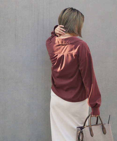 179/WG(イチナナキュウダブルジー)の「ビッグカラーエンブロイダリーブラウス(シャツ/ブラウス・レディース・グリーン/オフホワイト/ブラウン・MEDIUM)」の18枚目の写真