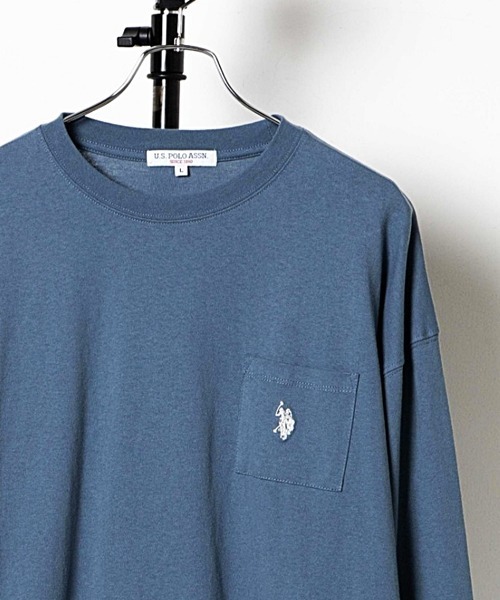 U.S. POLO ASSN.（ユーエスポロアッスン）の「∴WEGO/別注 U.S. POLOワンポイント刺繍BIGロンT（Tシャツ/カットソー・メンズ・スミクロ/オートミール/ブルー系その他/グリーン系その他/杢グレー/ベージュ系その他/パープル系その他/ダークグリーン/ホワイト/ネイビー・MEDIUM/LARGE）」の10枚目の写真