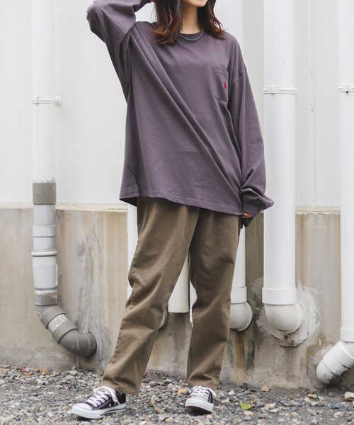 U.S. POLO ASSN.（ユーエスポロアッスン）の「∴WEGO/別注 U.S. POLOワンポイント刺繍BIGロンT（Tシャツ/カットソー・メンズ・スミクロ/オートミール/ブルー系その他/グリーン系その他/杢グレー/ベージュ系その他/パープル系その他/ダークグリーン/ホワイト/ネイビー・MEDIUM/LARGE）」の16枚目の写真