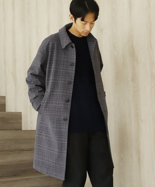 LAKOLE（ラコレ）の「チェック柄ウーリーテックステンカラーコート / 215636（ステンカラーコート・メンズ・ベージュ/チャコール・SMALL/MEDIUM/LARGE）」の2枚目の写真