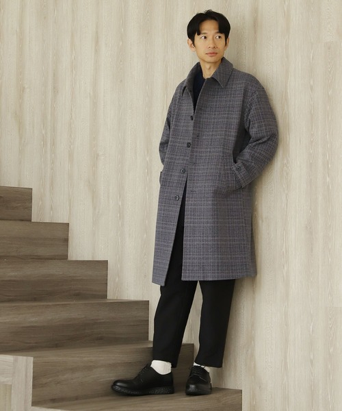 LAKOLE（ラコレ）の「チェック柄ウーリーテックステンカラーコート / 215636（ステンカラーコート・メンズ・ベージュ/チャコール・SMALL/MEDIUM/LARGE）」の18枚目の写真