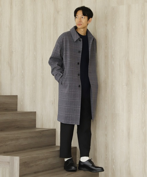 LAKOLE（ラコレ）の「チェック柄ウーリーテックステンカラーコート / 215636（ステンカラーコート・メンズ・ベージュ/チャコール・SMALL/MEDIUM/LARGE）」の7枚目の写真
