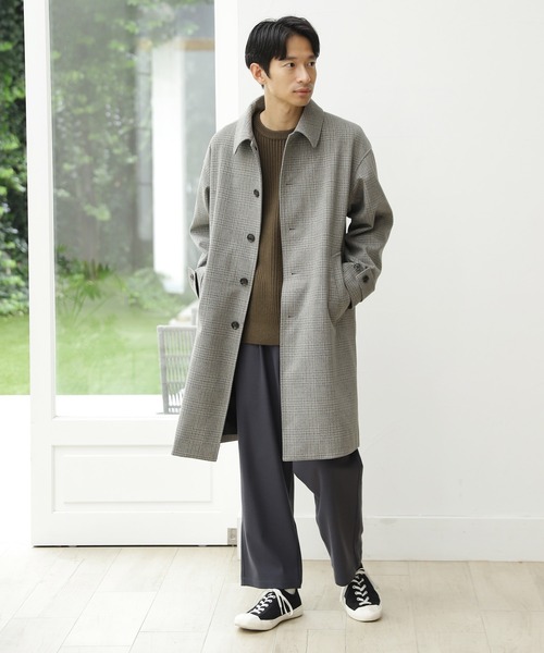 LAKOLE（ラコレ）の「チェック柄ウーリーテックステンカラーコート / 215636（ステンカラーコート・メンズ・ベージュ/チャコール・SMALL/MEDIUM/LARGE）」の3枚目の写真
