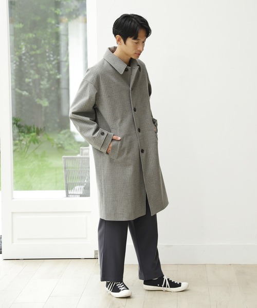 LAKOLE（ラコレ）の「チェック柄ウーリーテックステンカラーコート / 215636（ステンカラーコート・メンズ・ベージュ/チャコール・SMALL/MEDIUM/LARGE）」の11枚目の写真