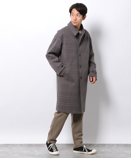 LAKOLE（ラコレ）の「チェック柄ウーリーテックステンカラーコート / 215636（ステンカラーコート・メンズ・ベージュ/チャコール・SMALL/MEDIUM/LARGE）」の15枚目の写真