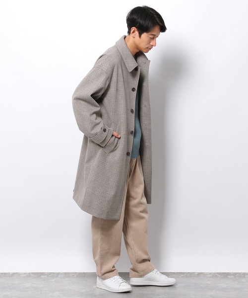 LAKOLE（ラコレ）の「チェック柄ウーリーテックステンカラーコート / 215636（ステンカラーコート・メンズ・ベージュ/チャコール・SMALL/MEDIUM/LARGE）」の19枚目の写真