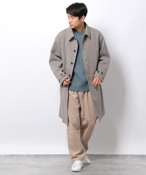 LAKOLE（ラコレ）の「チェック柄ウーリーテックステンカラーコート / 215636（ステンカラーコート・メンズ・ベージュ/チャコール・SMALL/MEDIUM/LARGE）」の8枚目の写真