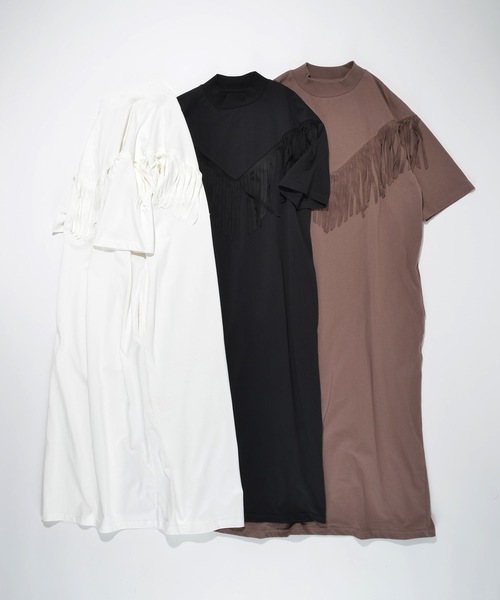 SUPERTHANKS（スーパーサンクス）の「スウェードフリンジモックネックオーバーサイズロングワンピース（ワンピース・レディース・モカ/ブラック/ホワイト・M/S）」の3枚目の写真