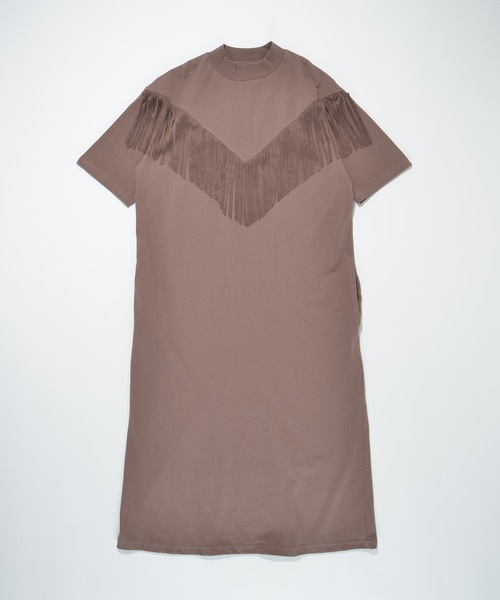 SUPERTHANKS（スーパーサンクス）の「スウェードフリンジモックネックオーバーサイズロングワンピース（ワンピース・レディース・モカ/ブラック/ホワイト・M/S）」の18枚目の写真