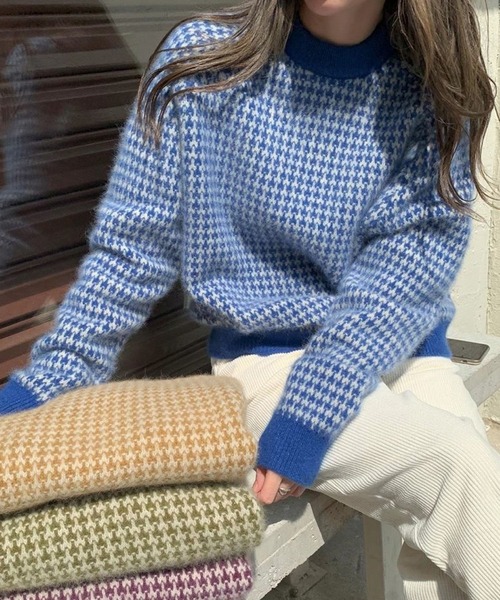 meJane(ミージェーン)の「モヘアライク千鳥柄ニットプルオーバー【ZOZOTOWN限定】(ニット/セーター・レディース・セージグリーン/ブルー/パープル・FREE)」の11枚目の写真