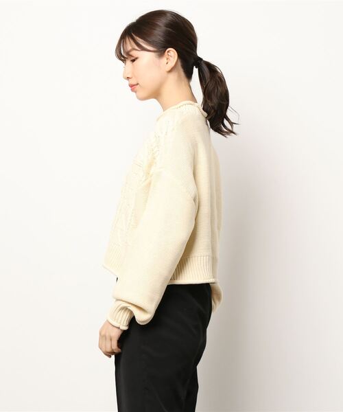 ehka sopo（エヘカソポ）の「ケーブルパッチワークニット（ニット/セーター・レディース・ブラック/ベージュ/ブルー/キナリ・ﾌﾘ-）」の5枚目の写真